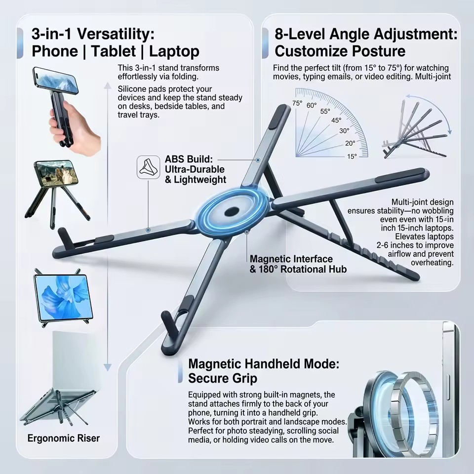 حامل هاتف مغناطيسي محمول وعصا  - مراجعة Laptop Stand وسعره